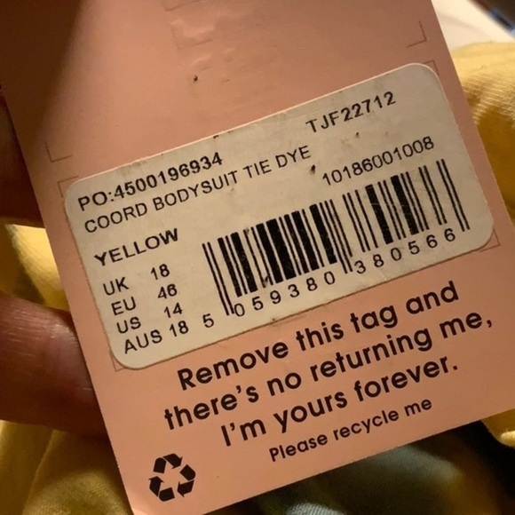 Missguided bodysuit butter yellow blue tie dye cheeky‎ thong long sleeve - Picture 4 of 4